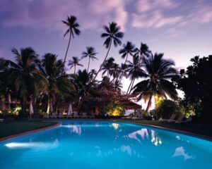 swimming pool at night with lights