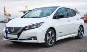 white nissan leaf