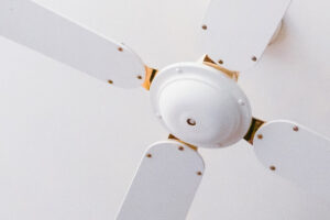 close up of white ceiling fan