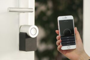 smart lock installed on door